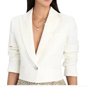 Veronica Beard Fabiola Linen Blend Cropped Jacket Size White Size 0